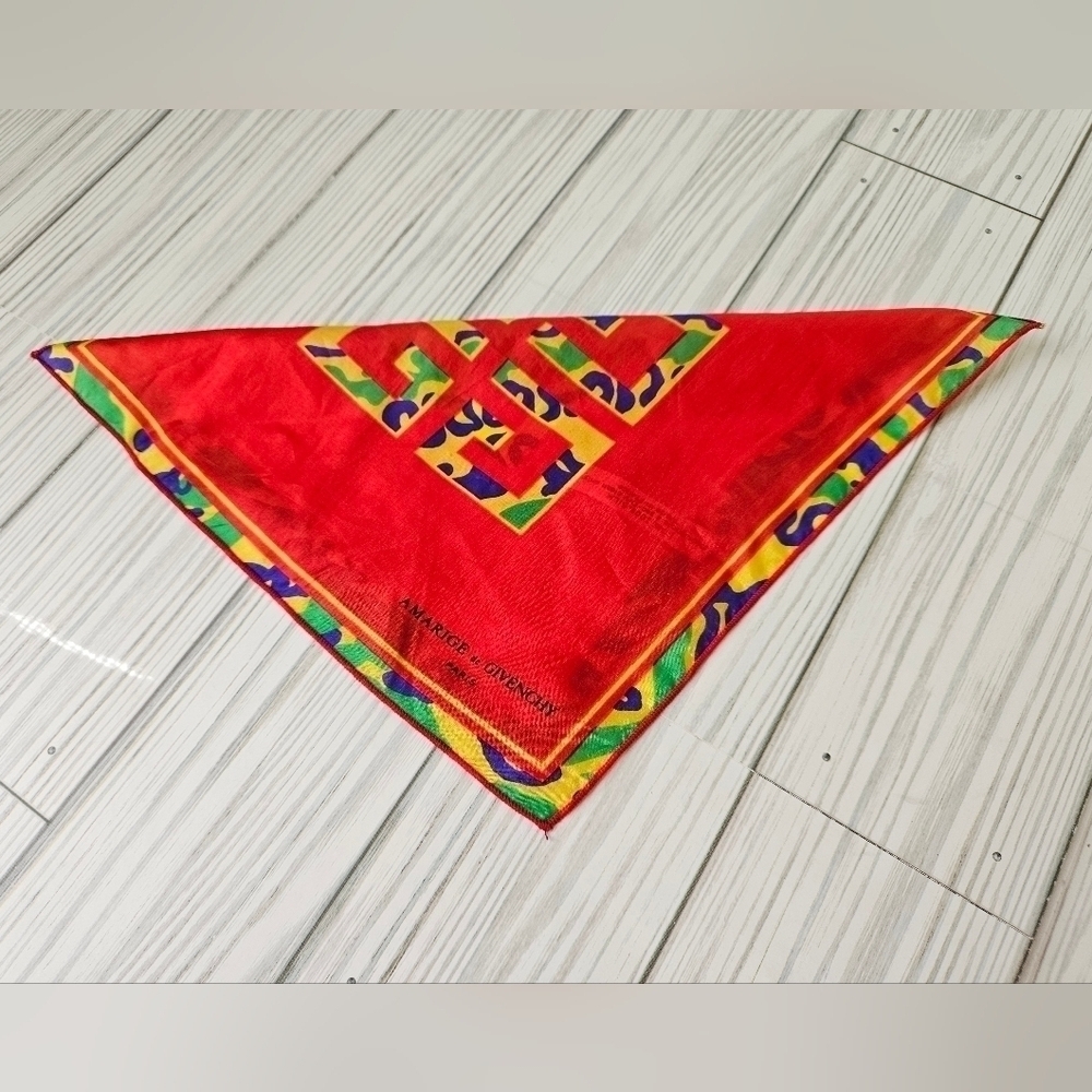 Givenchy Amarige Silk Scarf Red Yellow Made in France - Picture 7 of 7